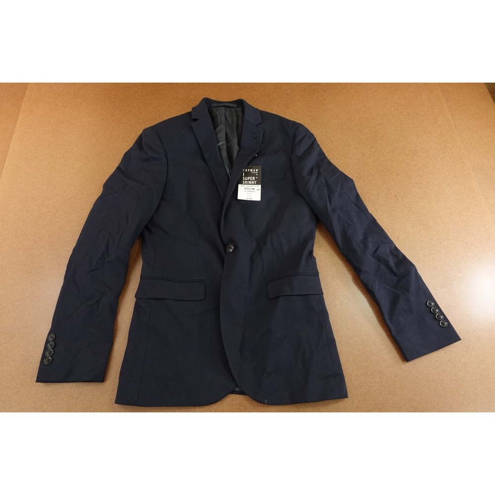 Topman Mens Size 38R Super Skinny Fit Navy Textured One Button Suit Jacket NWT